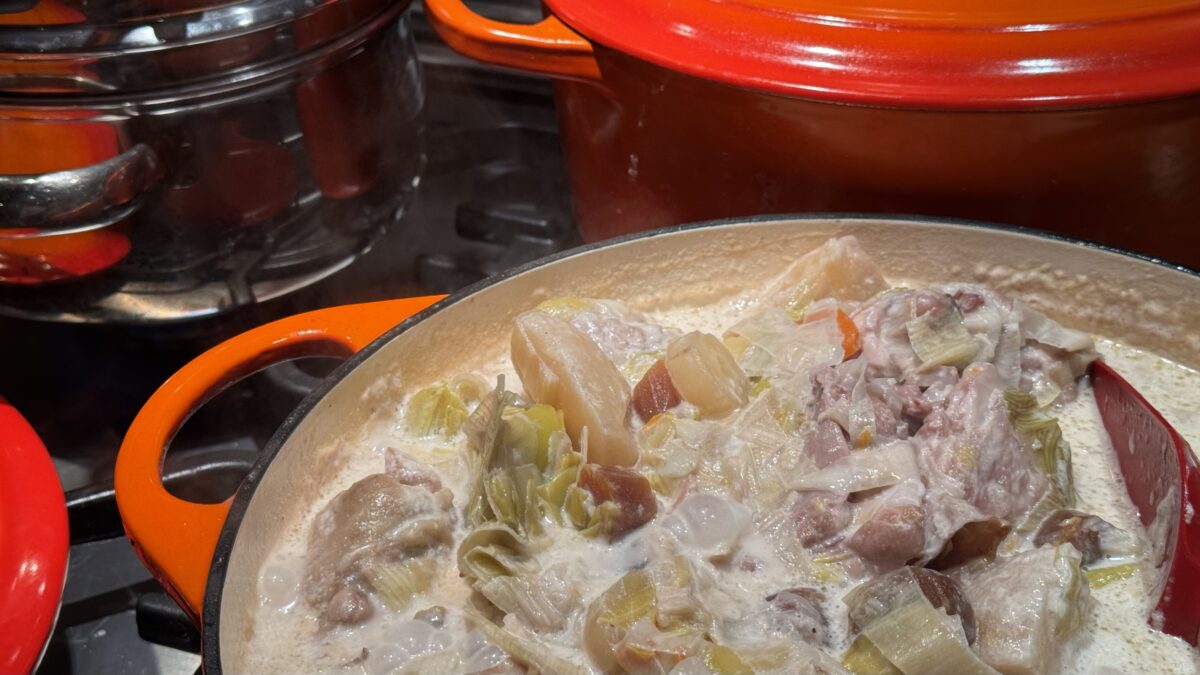 Braised chicken with parsnips, sage and cream